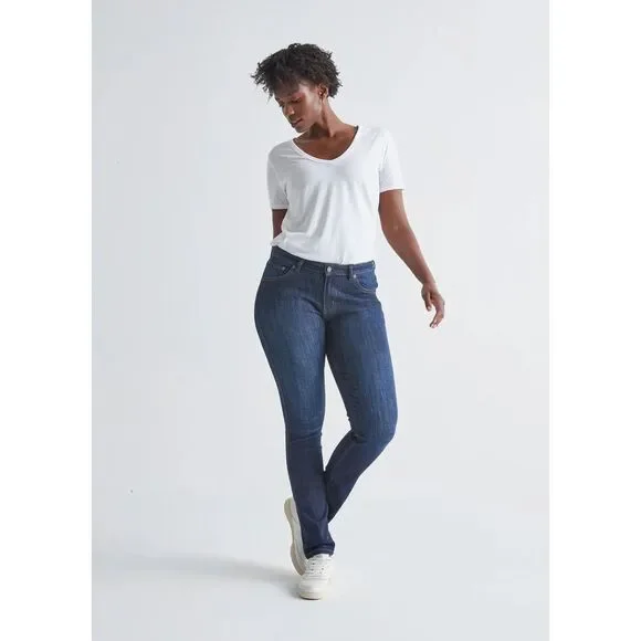 DU/ER Performance Denim Mid Rise Slim Straight in Dark Stone Women's Size 30x32 - Picture 3 of 14